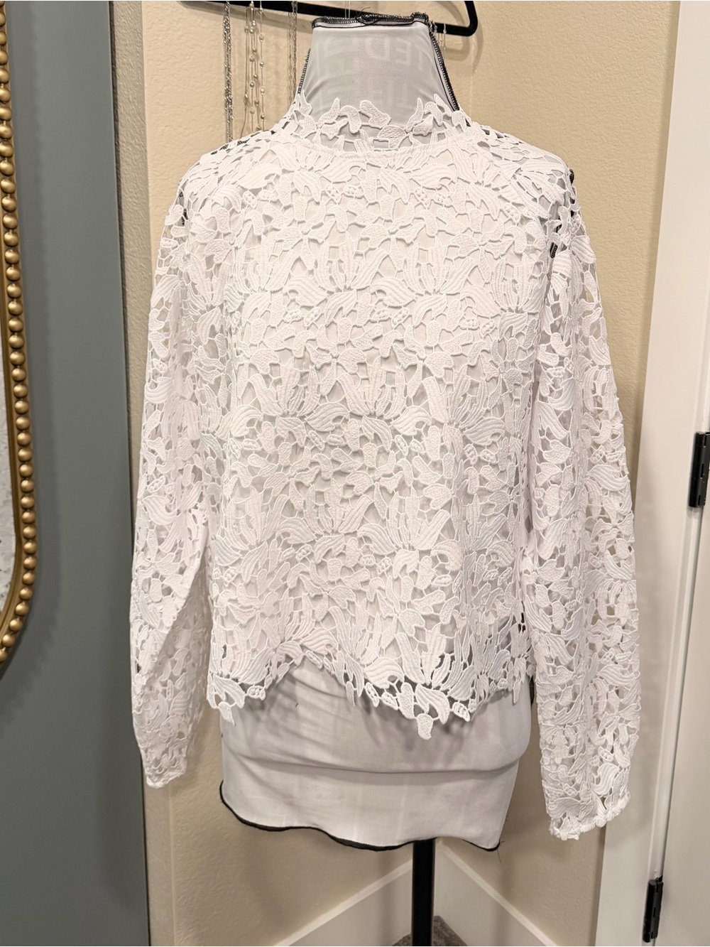 Robert Rodriguez White Lace Lined Top Large